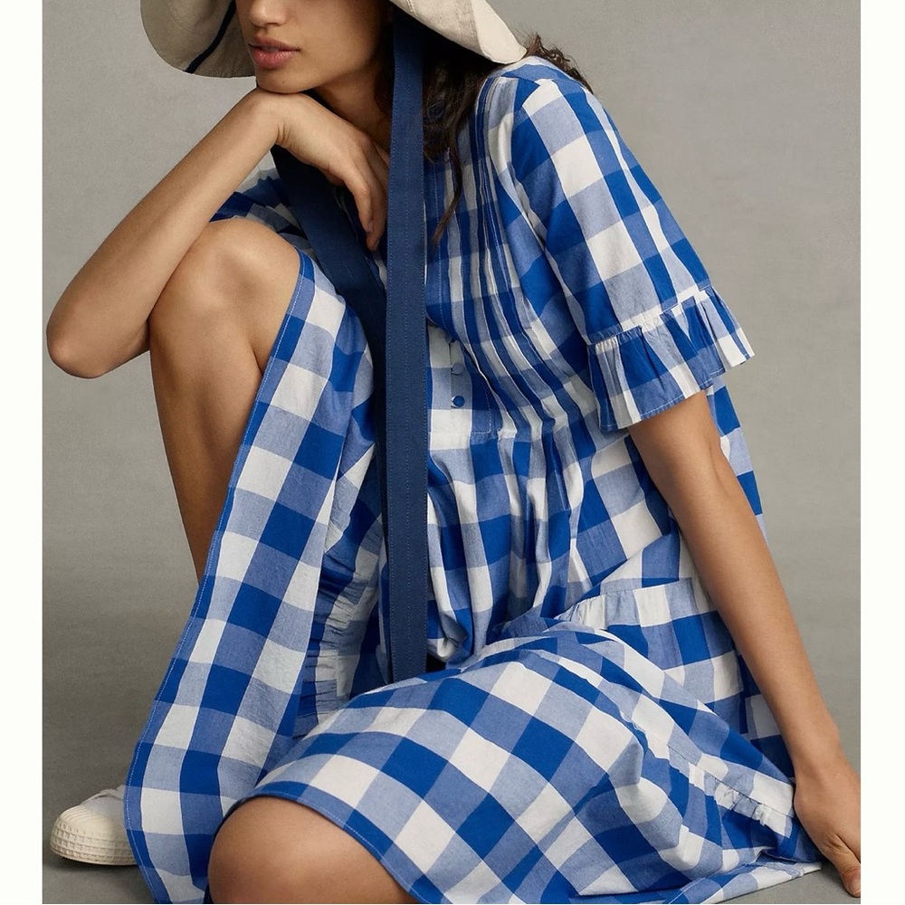 Anthropologie WHIT TWO Blue and White Plaid Dress